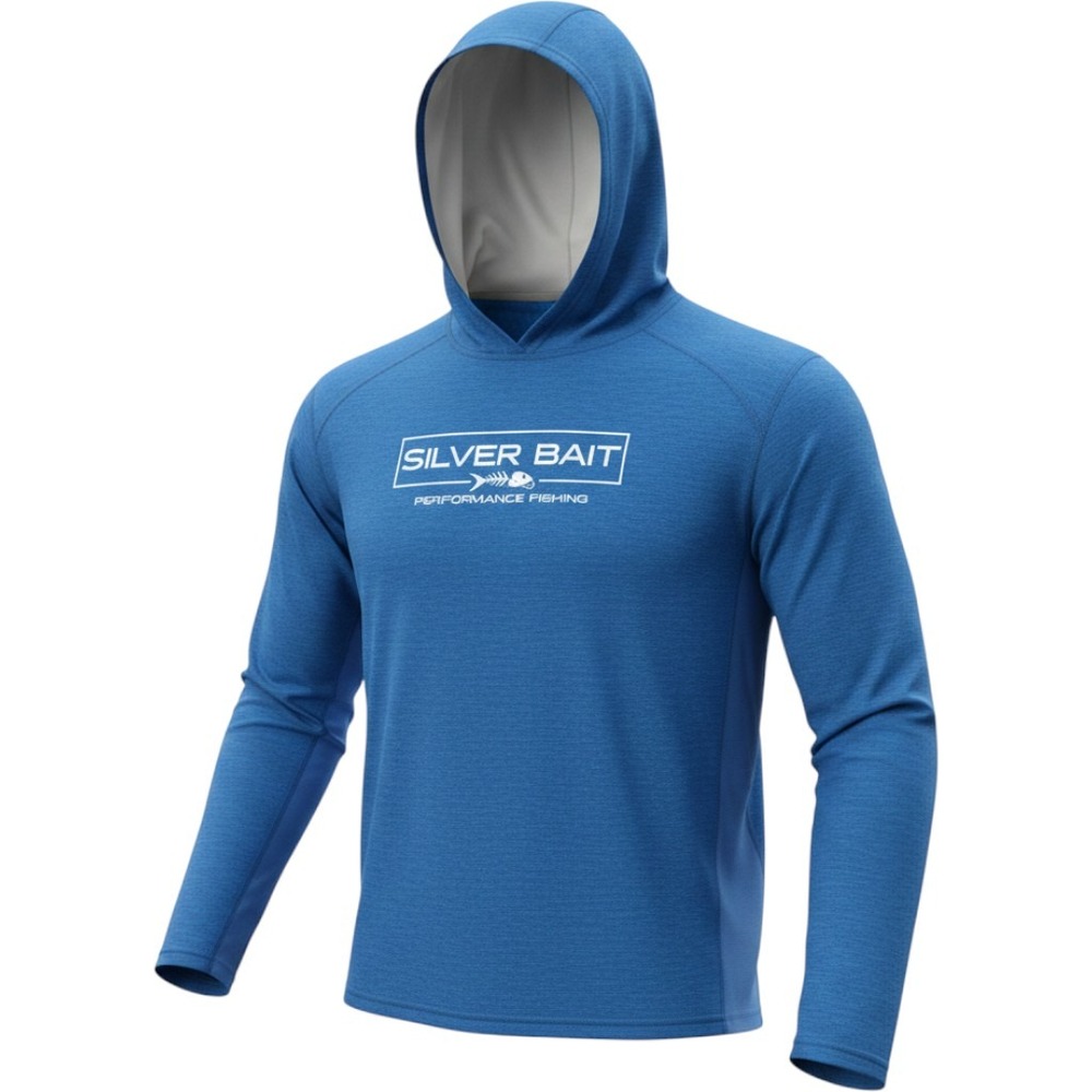 Silver Bait Performance Fishing Hoodie Blue Heathered Sun Shirt Neck Gaiter Mens